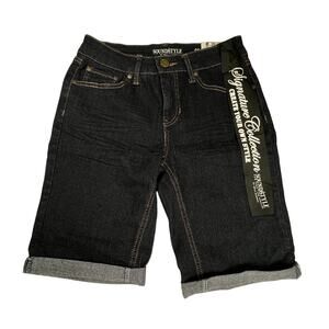 Soundstyle Womens Bermuda Jean Shorts Sz 6 Dark Wash Stretch Denim Rolled Cuff